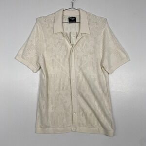 NWT Abercrombie & Fitch Cardigan Sweater Womens Medium Cream Floral Open Knit